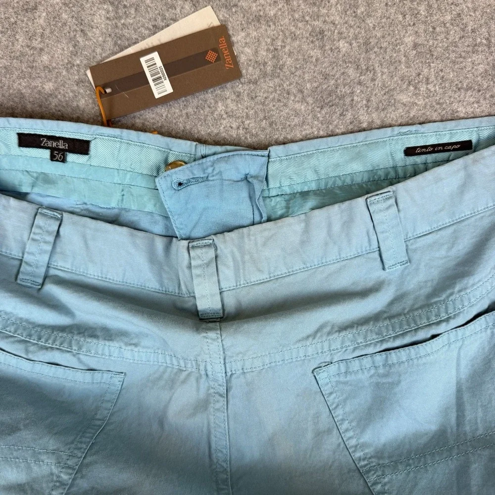 Zanella Men's 56 Light Blue Cotton Chino Pants Flat Front Casual Trousers NWT